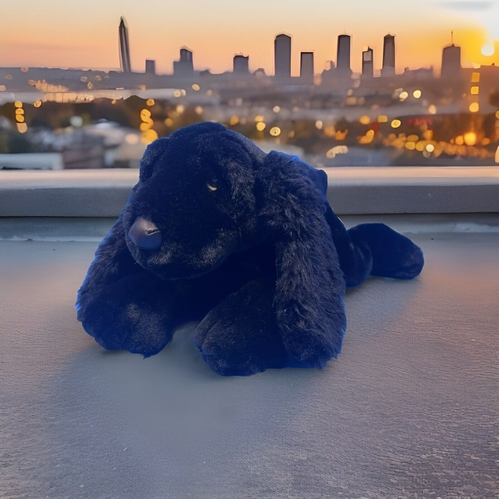 Russ Berrie Thunder Dog Plush Black Realistic Cocker Spaniel Stuffed Animal 15"